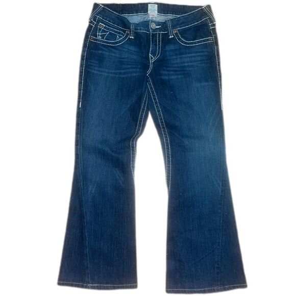 Vintage Y2K 2000 True Religion Women's Dark Denim Jeans with White Stitch SZ 32 - Picture 1 of 5